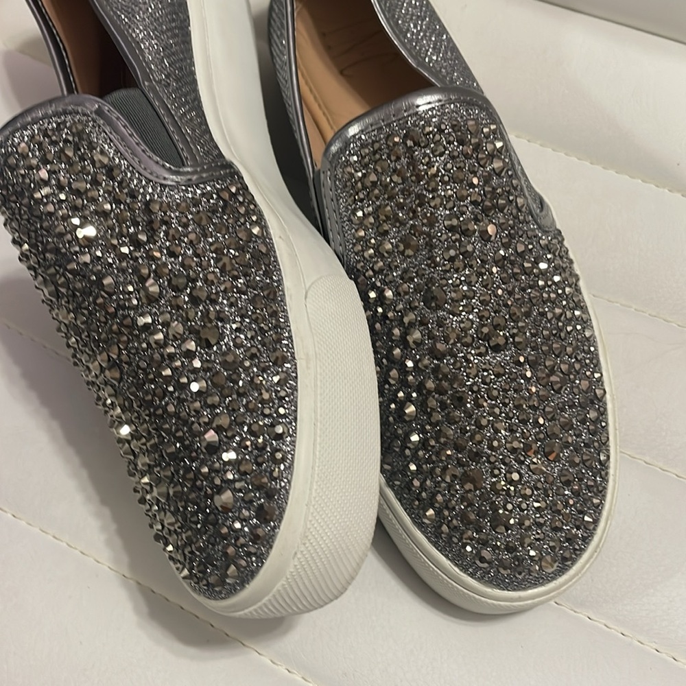 INC New Silver Sparkle Slip On Sneakers, Size 6